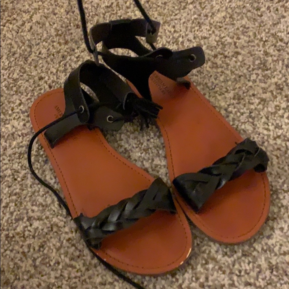 American eagle black ankle lace sandals